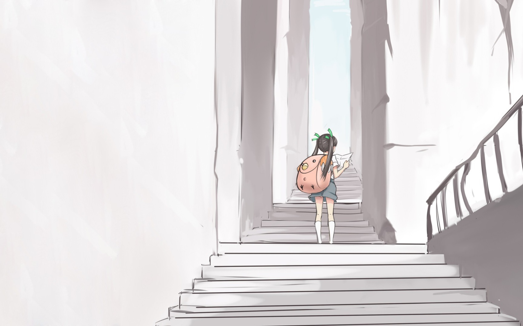Девушка идет по лестнице аниме