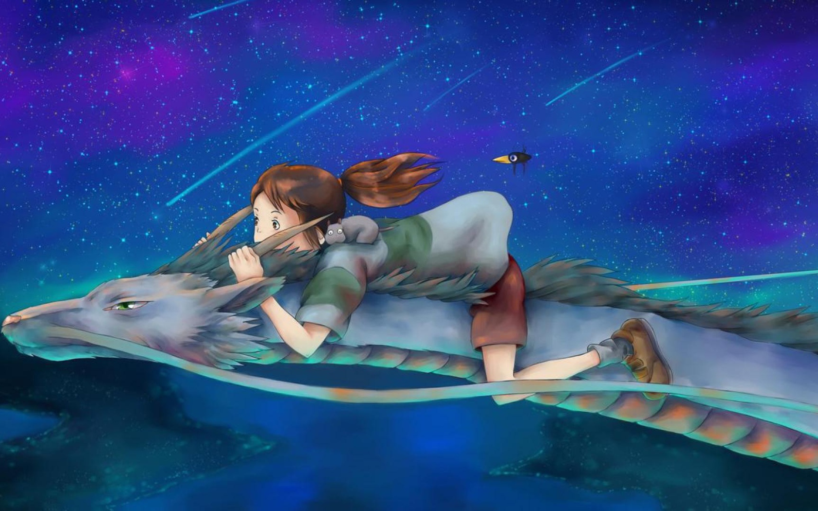 Девочка верхом на драконе в аниме Унесённые призраками