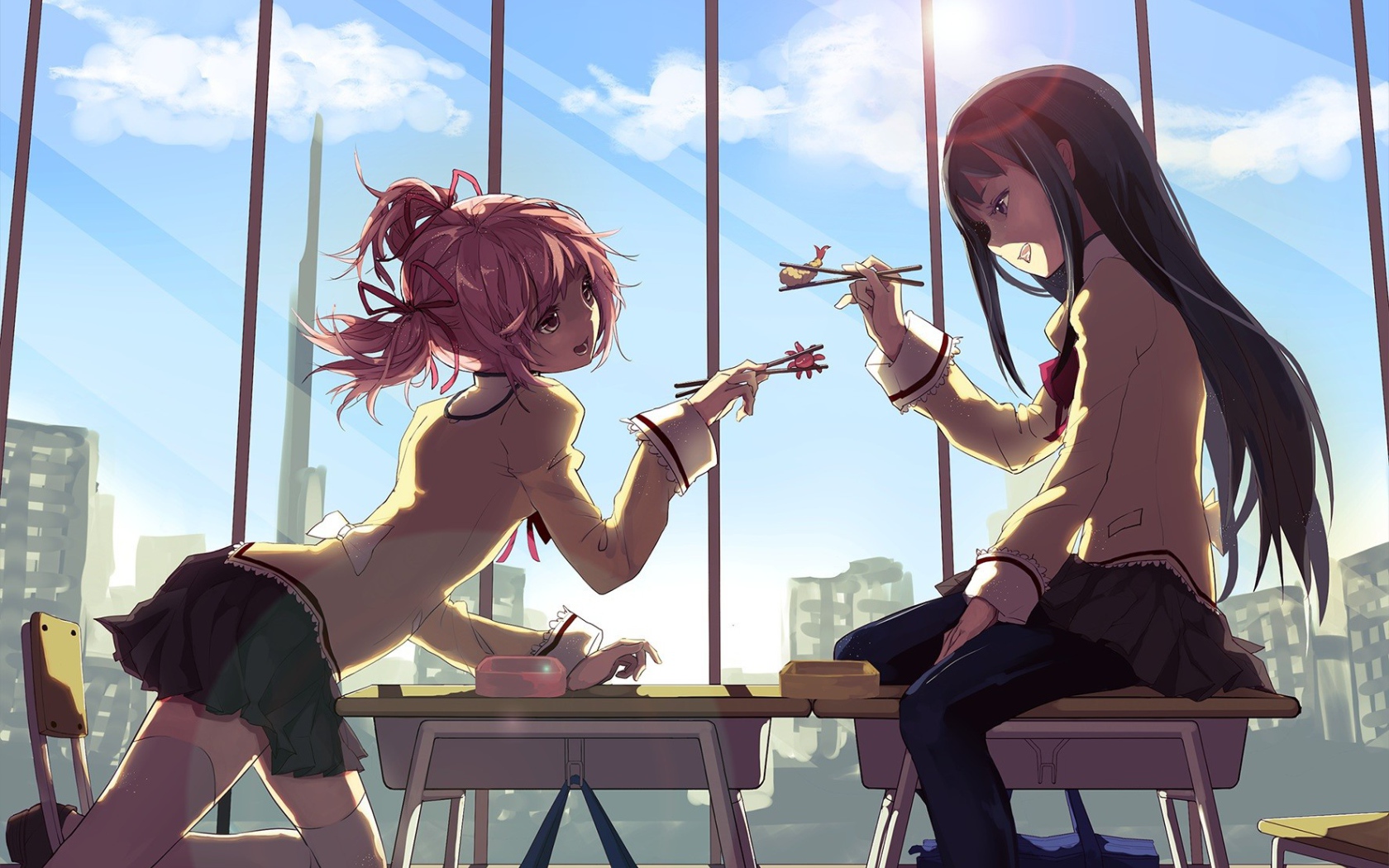 Девушки кушают свой обед, Девочка-волшебница Мадока