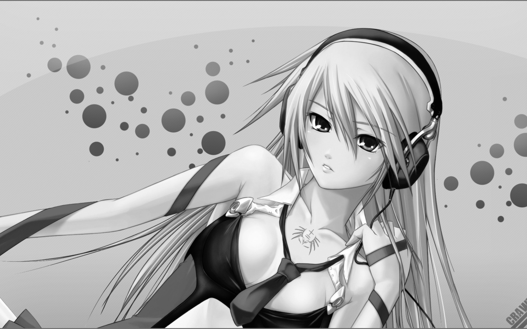 Серый рисунок девушки аниме