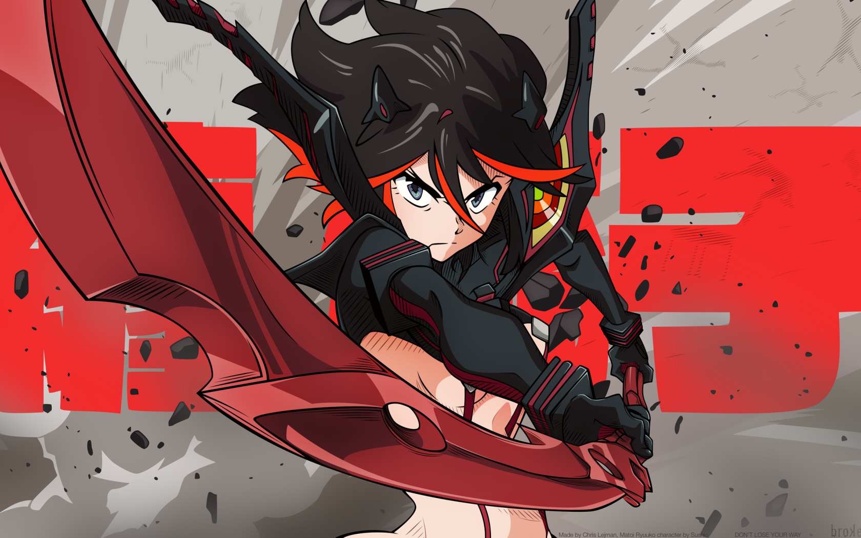 Красный меч в руке аниме персонажа Senketsu