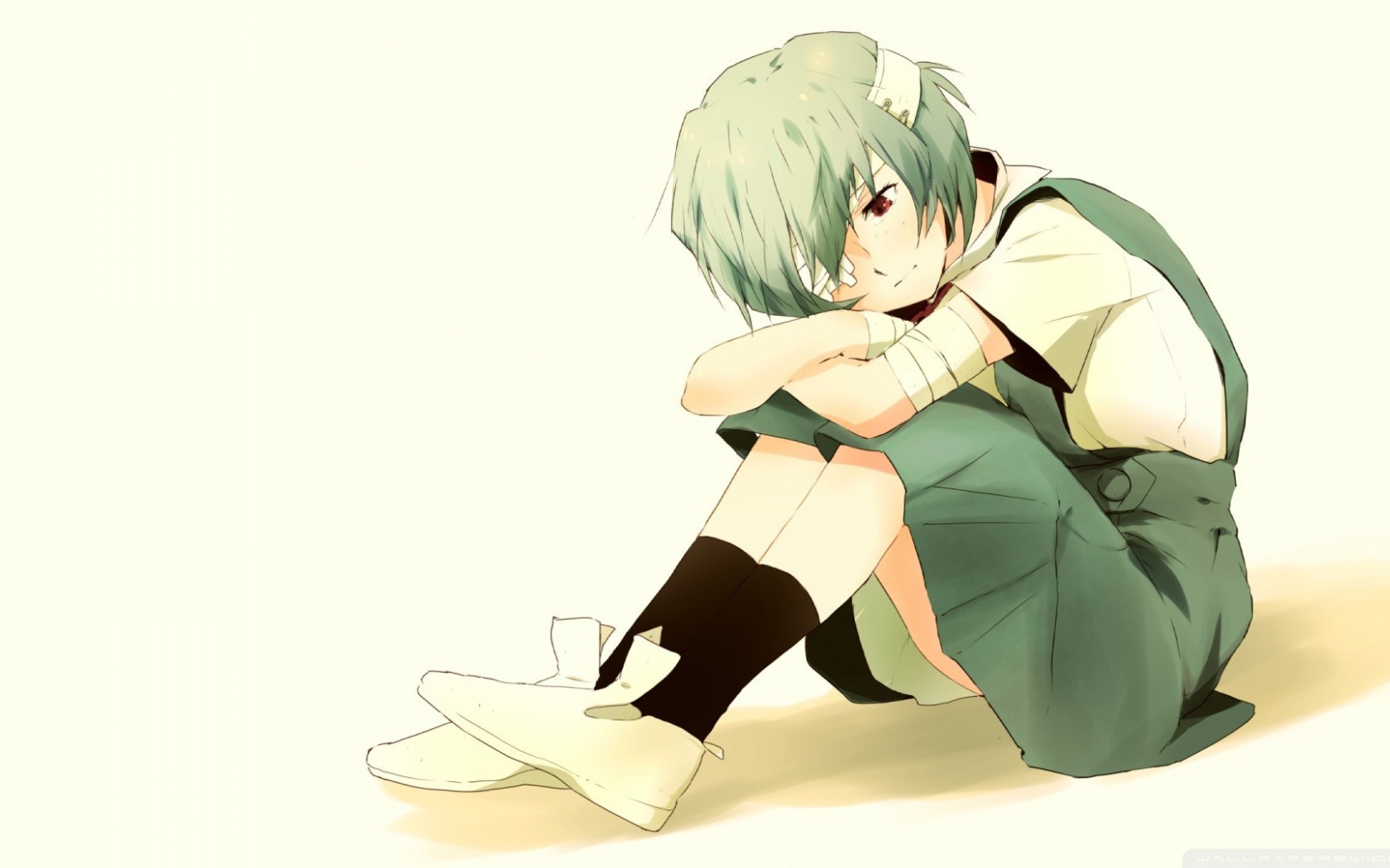 Грустная Анаями из аниме сидит на полу