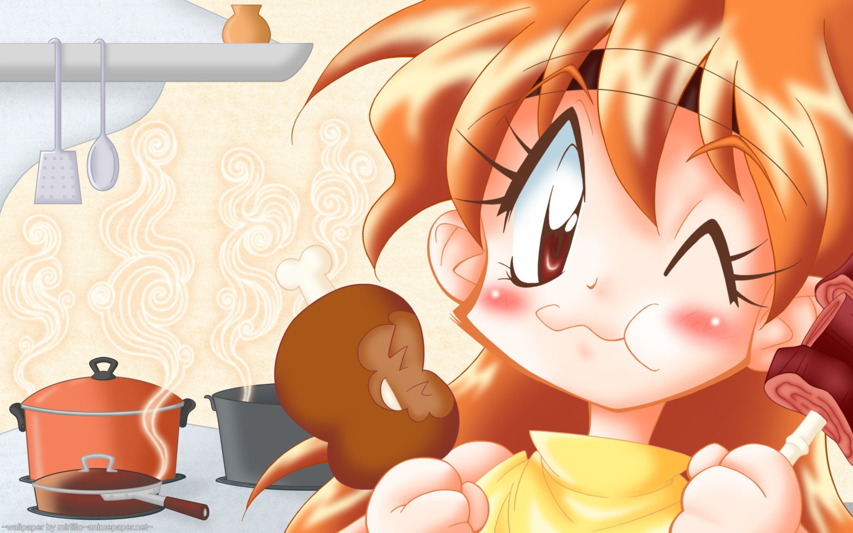 Девушка аниме Рубаки кушает мороженое