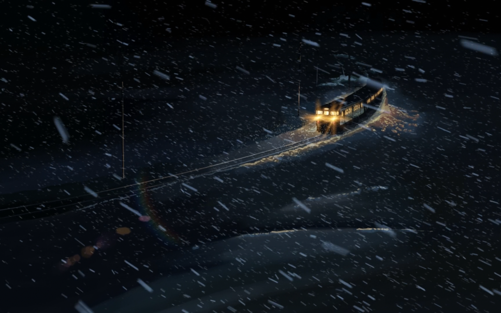 Поезд в снегу в аниме Пять сантиметров в секунду