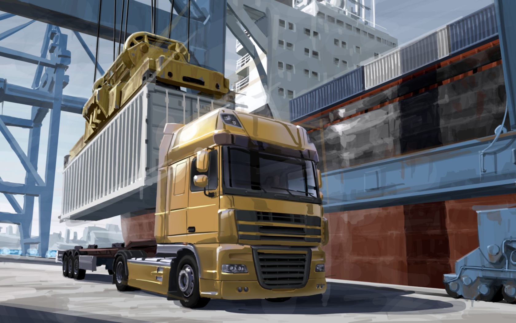 Погрузка контейнера на тягач