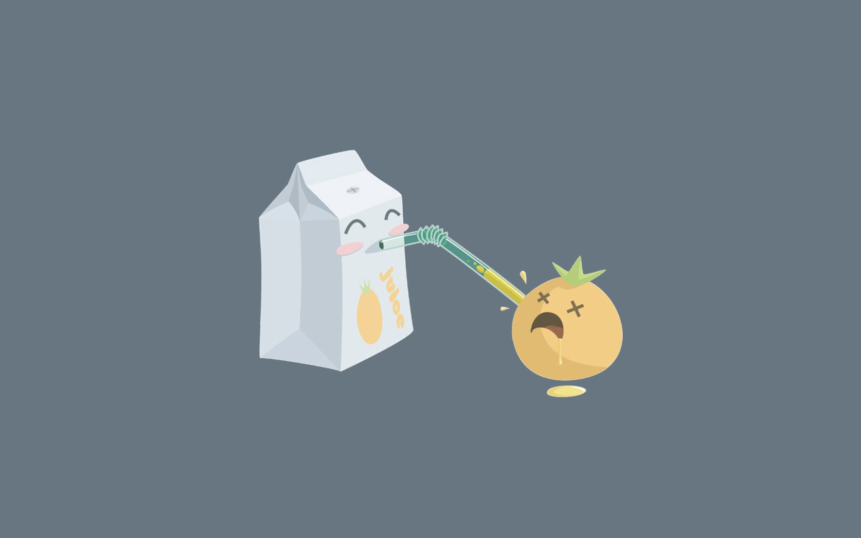 Коробка пьет сок из апельсина