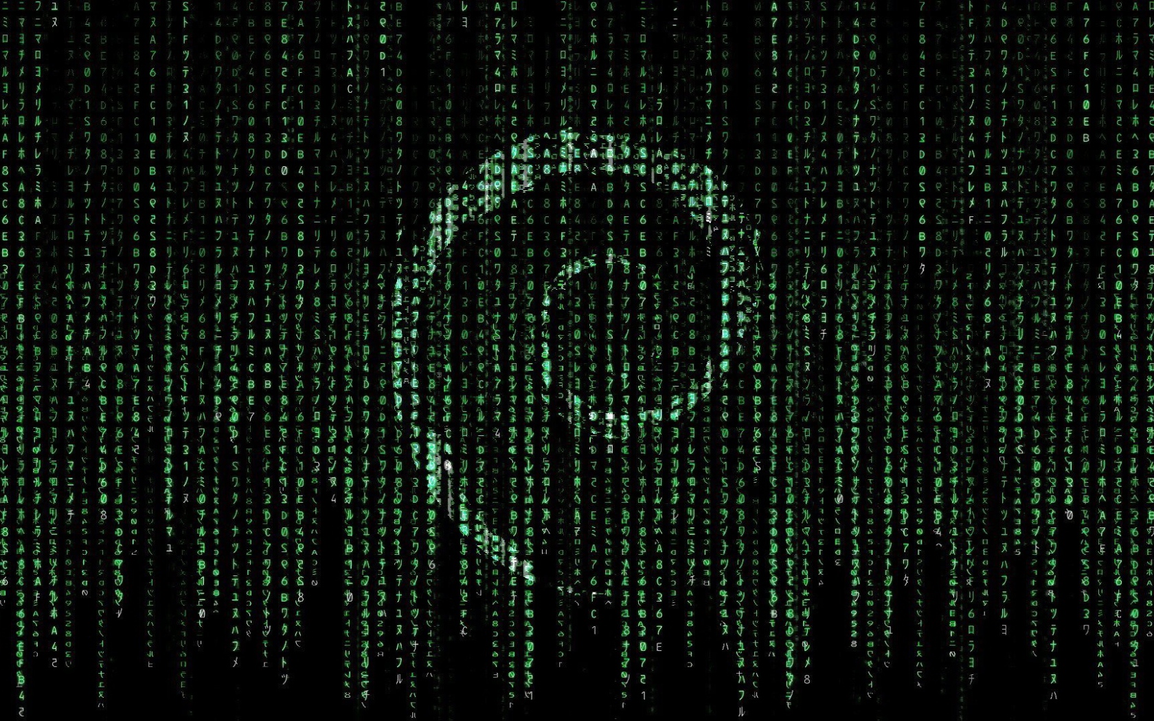 Символ Debian на фоне матрицы