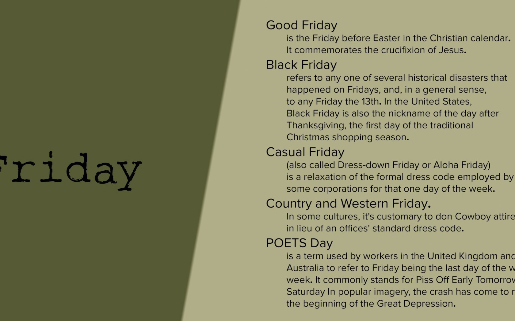 Описание пятницы на английском языке