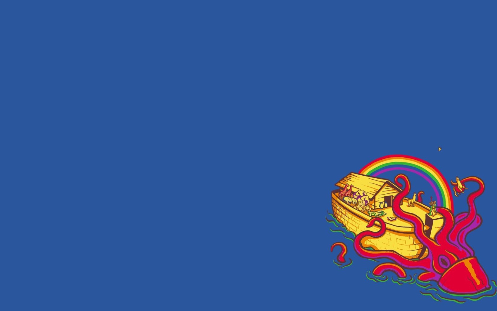 Осьминог и Ноев ковчег, голубой фон