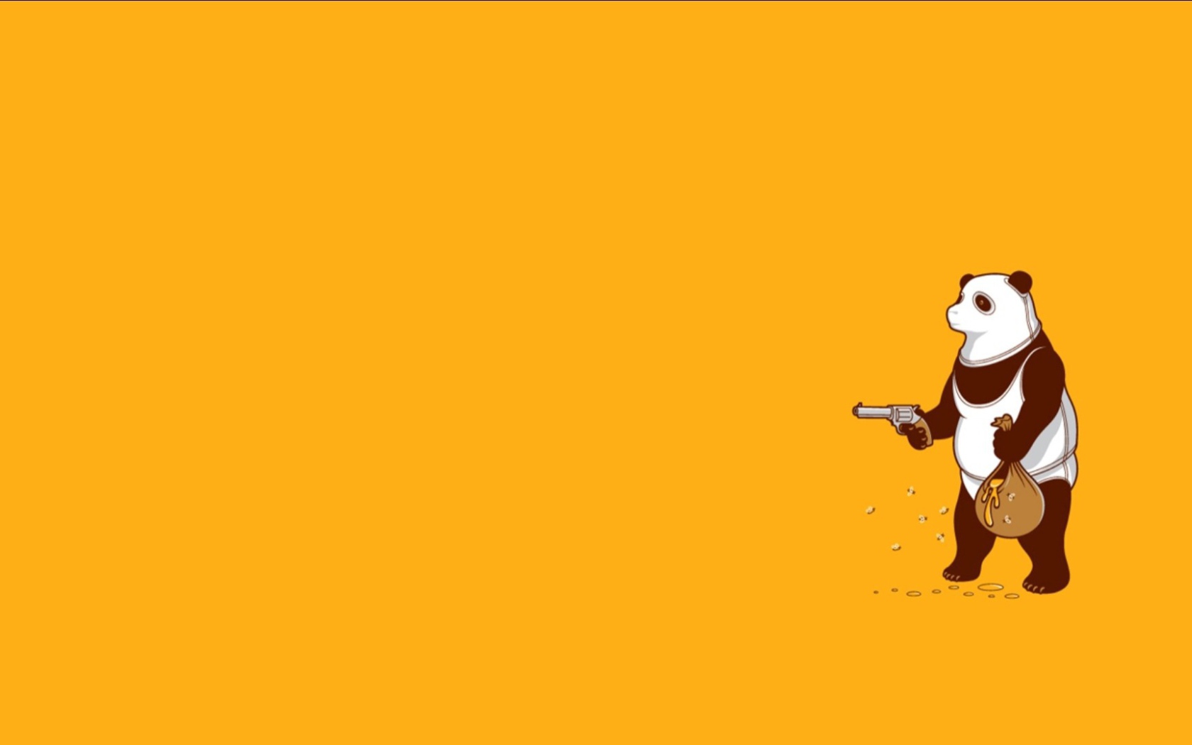 Панда с пистолетом, оранжевый фон