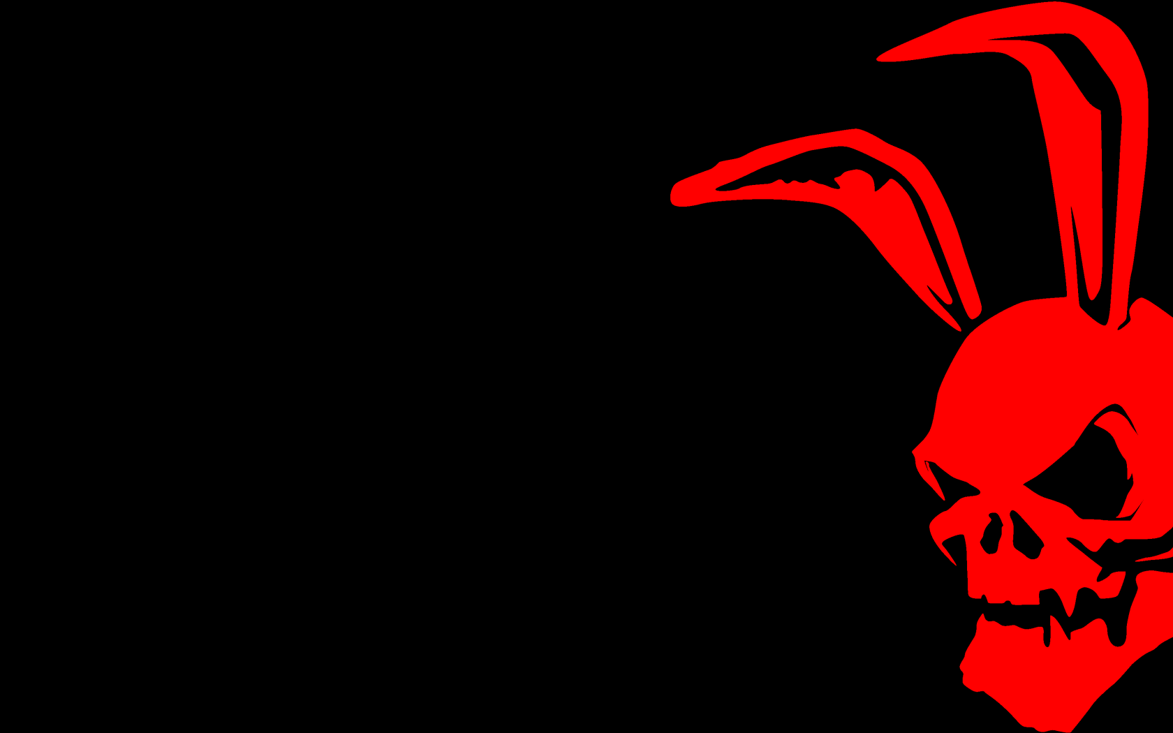 Красный череп с заячьими ушами на черном фоне