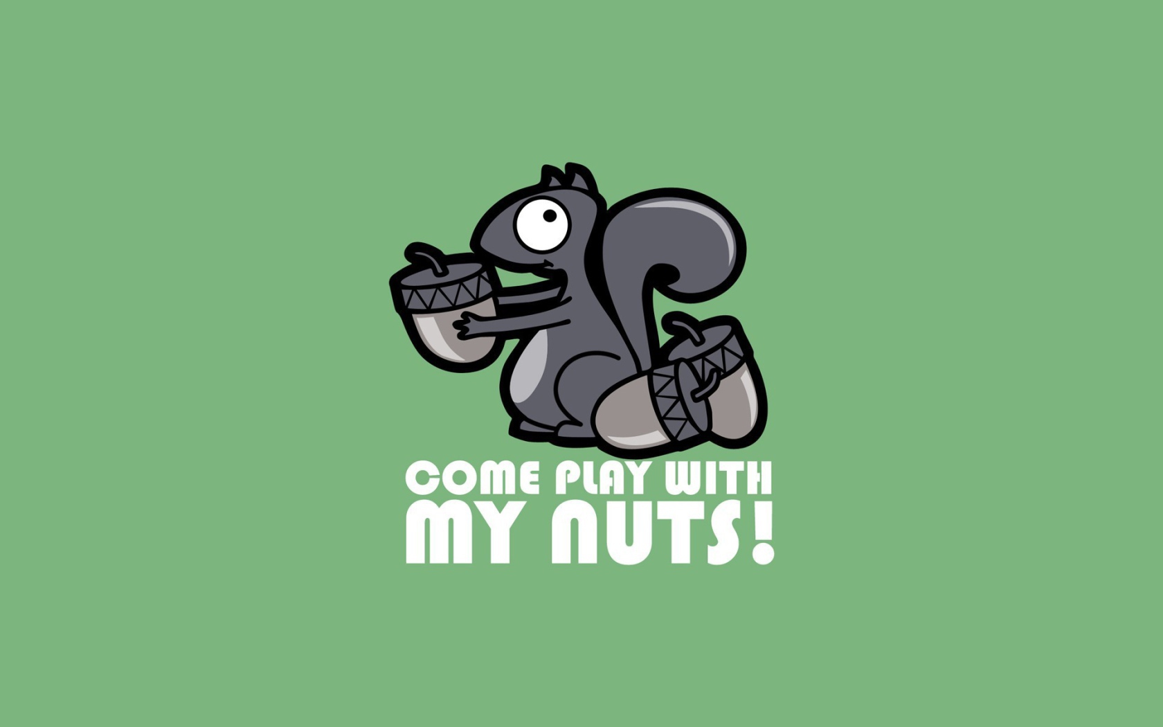Squirrel with nuts on a green background