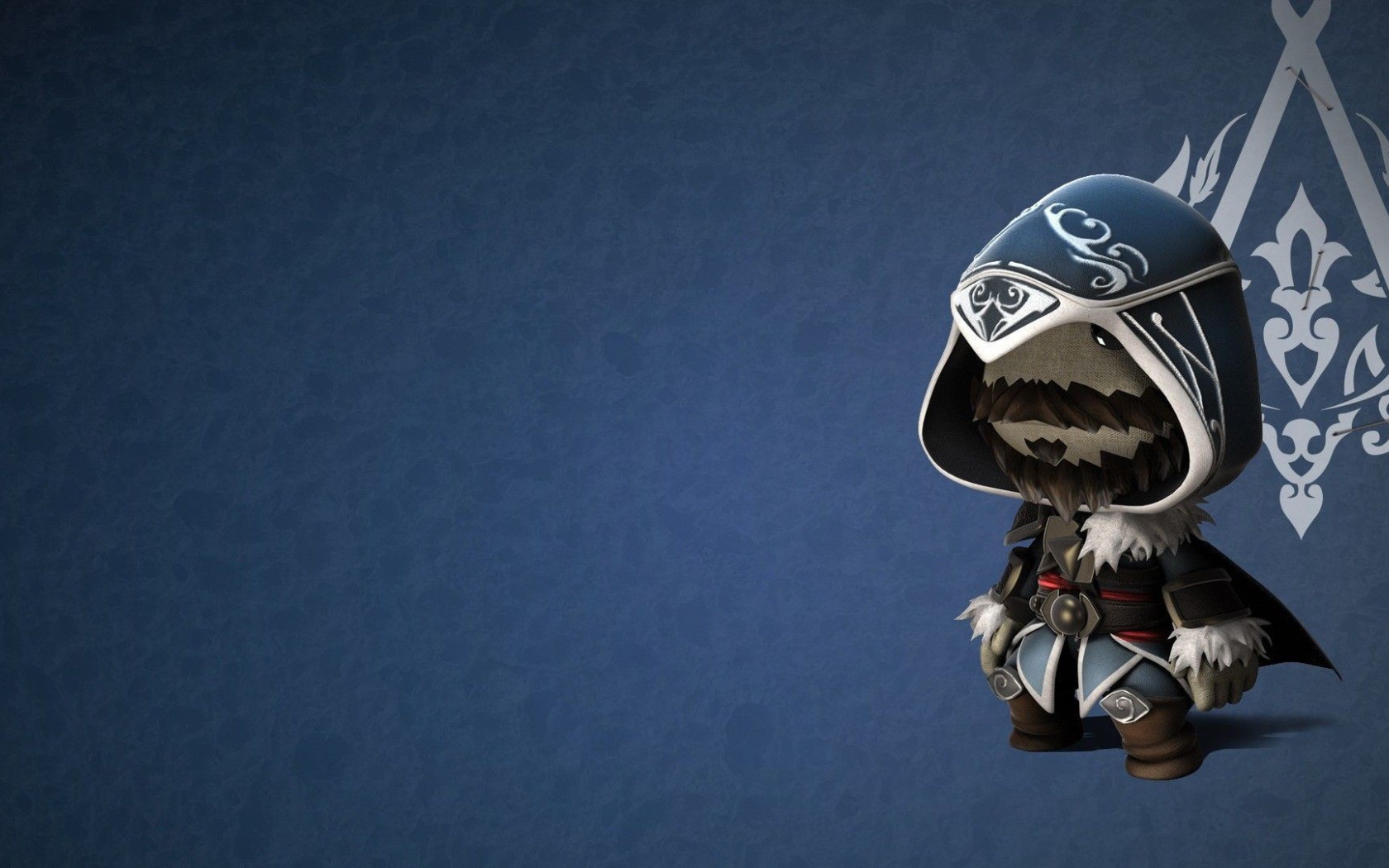 Персонаж игры Little Big Planet, голубой фон