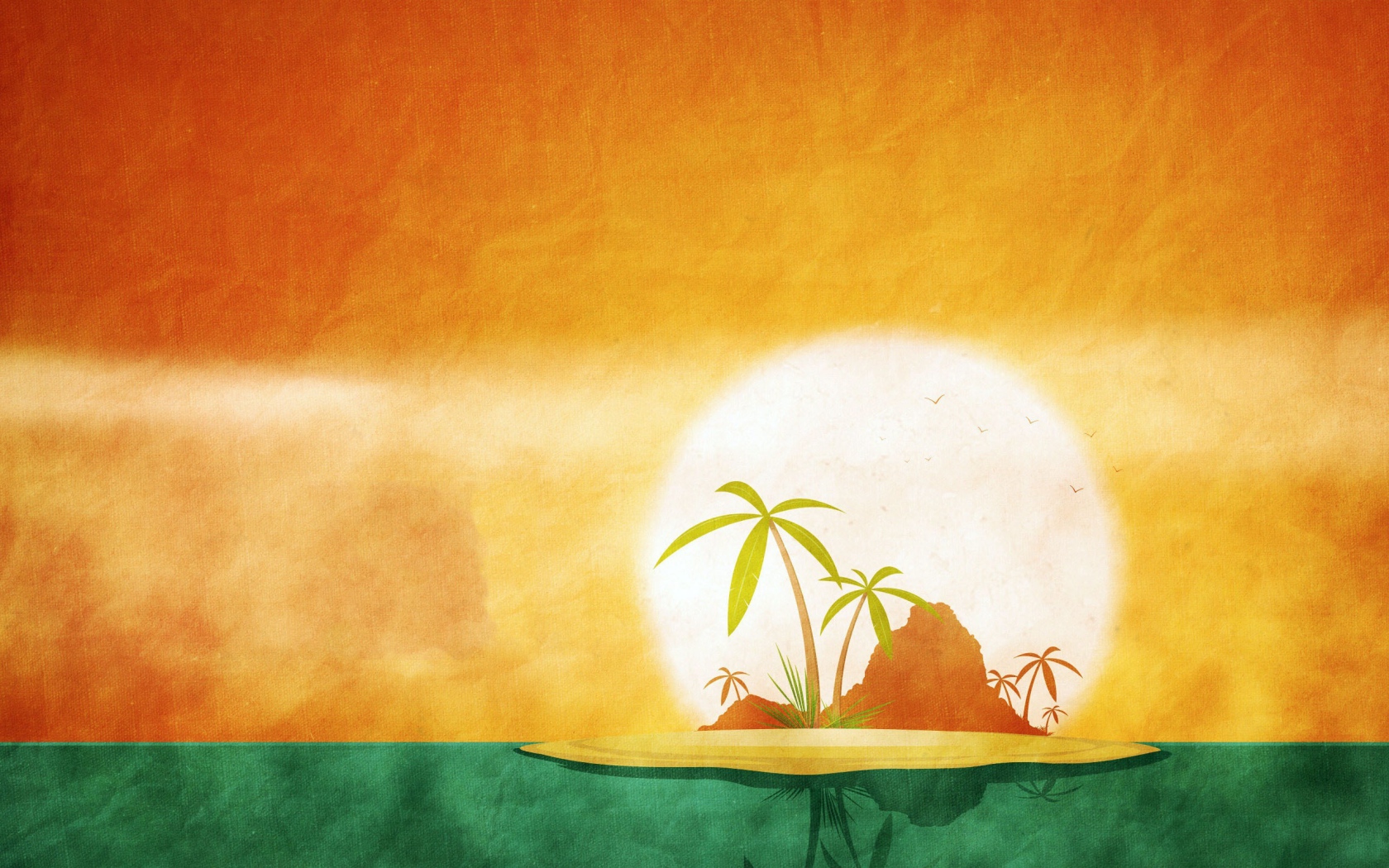 Тропический остров, оранжево зеленый фон