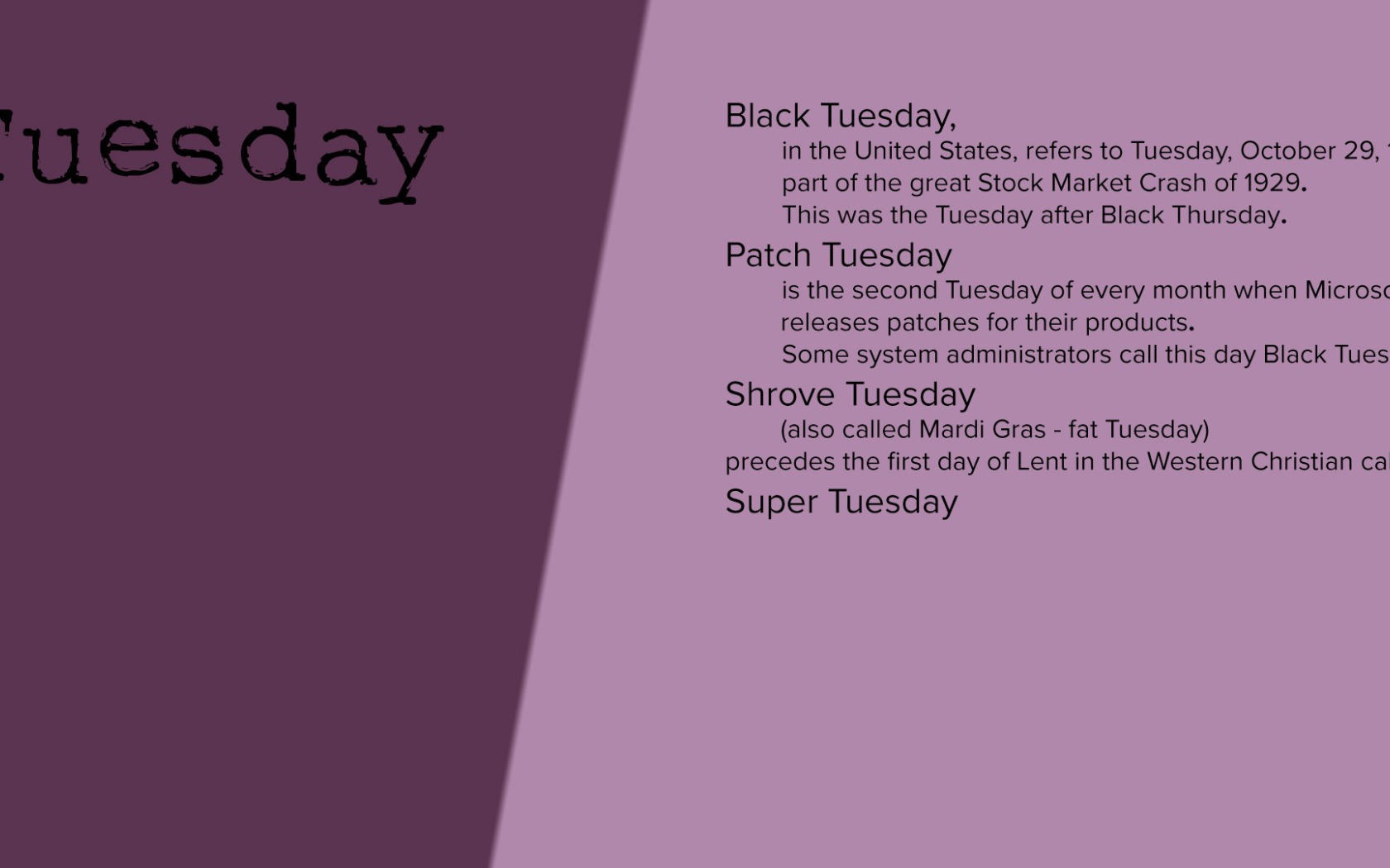 Описание вторника на английском языке