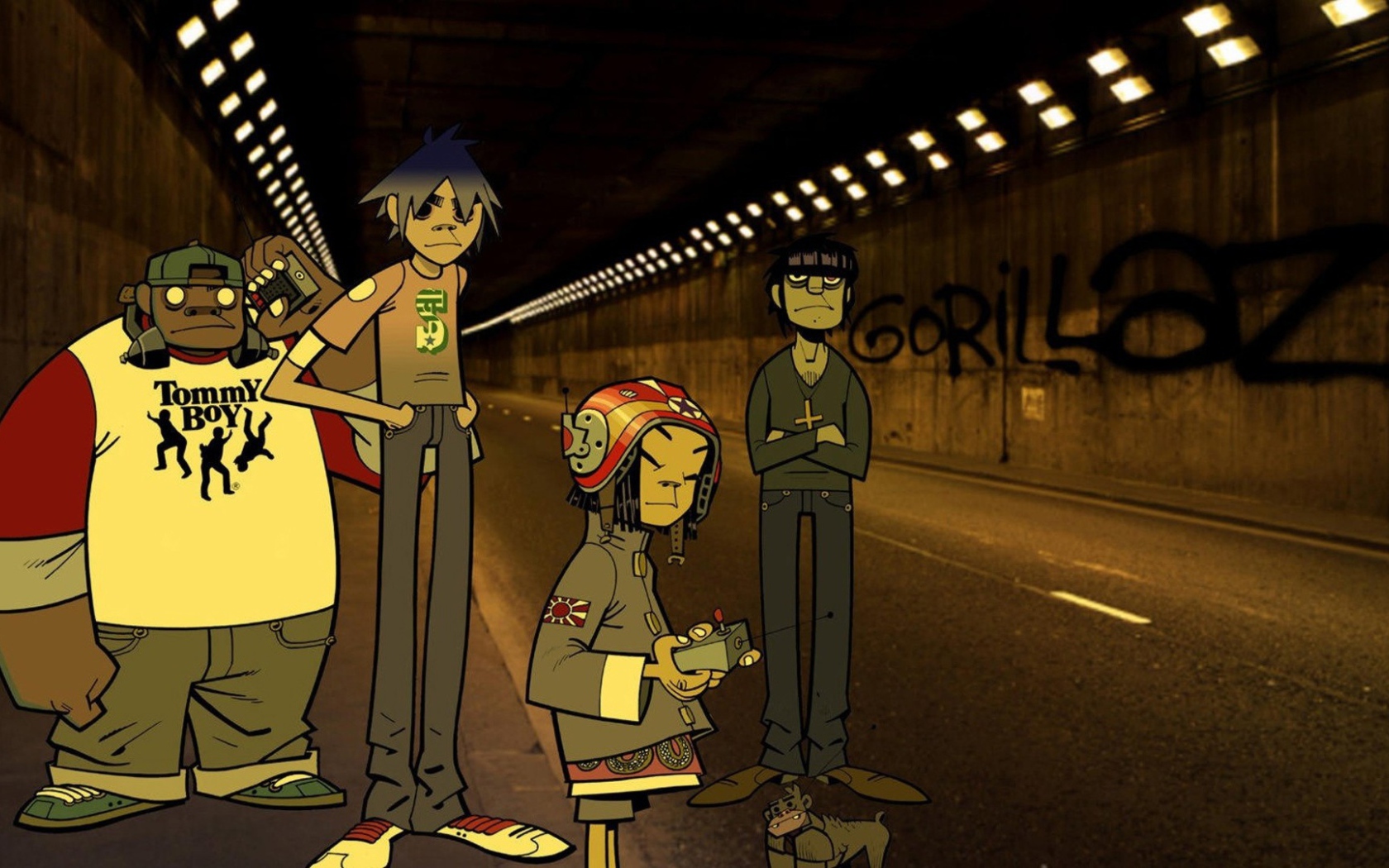 Герои мультфильма Gorillaz в тоннеле
