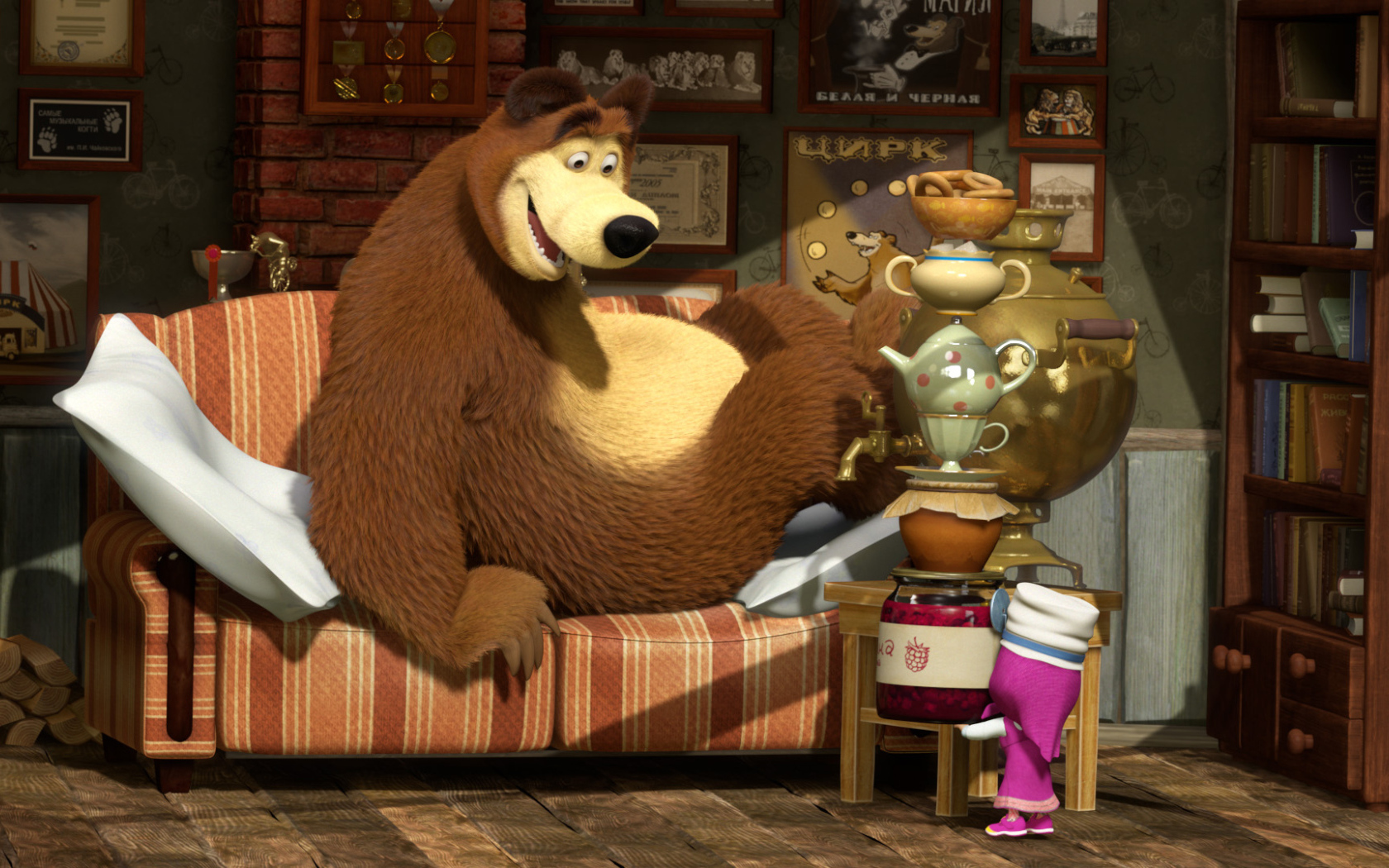 Маша зовет медведя пить чай, мультфильм Маша и медведь