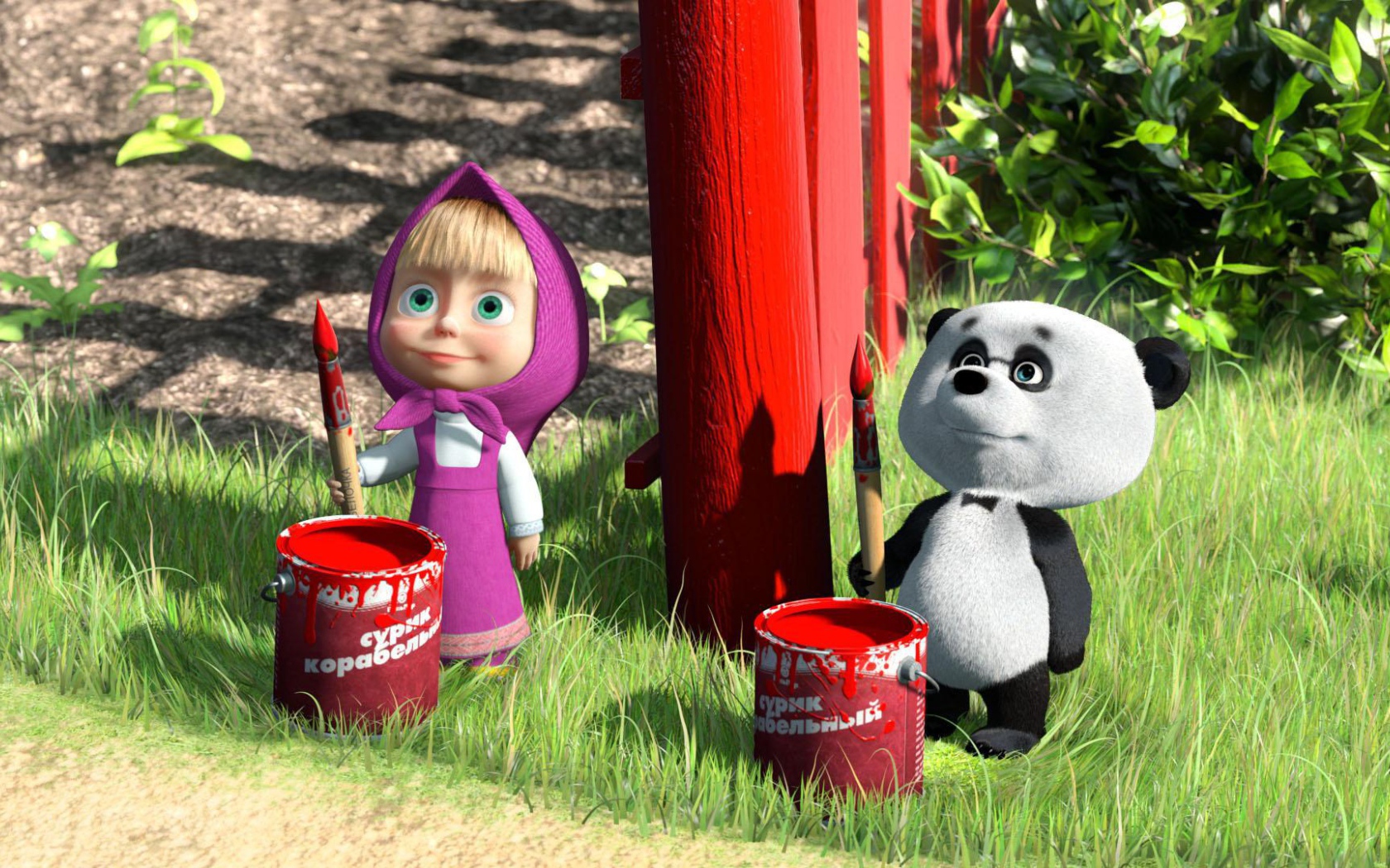 Маша красит забор, мультфильм Маша и медведь