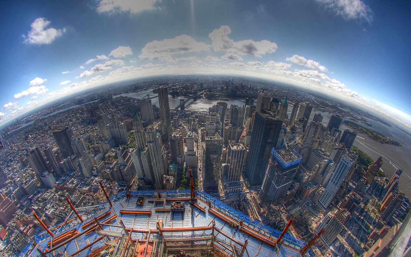 Панорама Нью-Йорка через линзу рыбий глаз