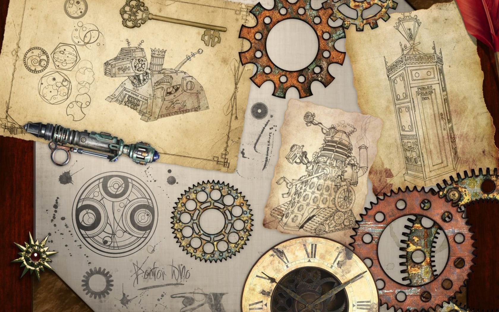 Чертежи и  шестеренки, стимпанк