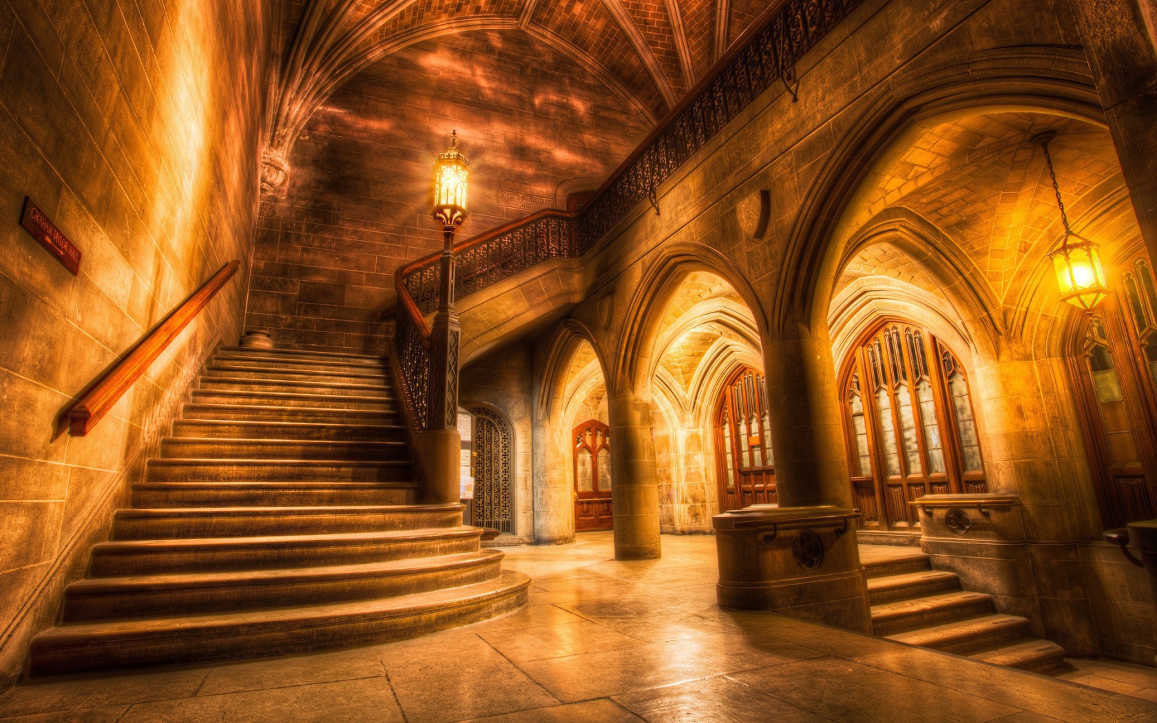 Staircase To The Second Floor In A Stone Castle Desktop Wallpapers