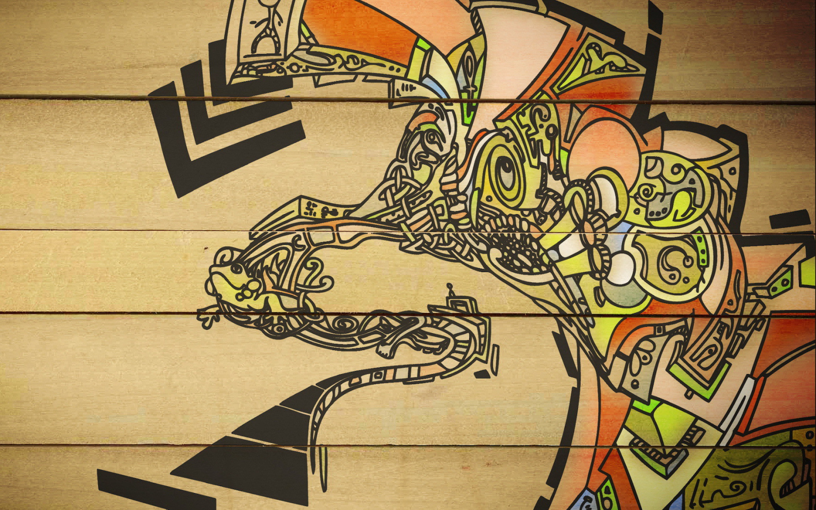 Рисунок на деревянной стене