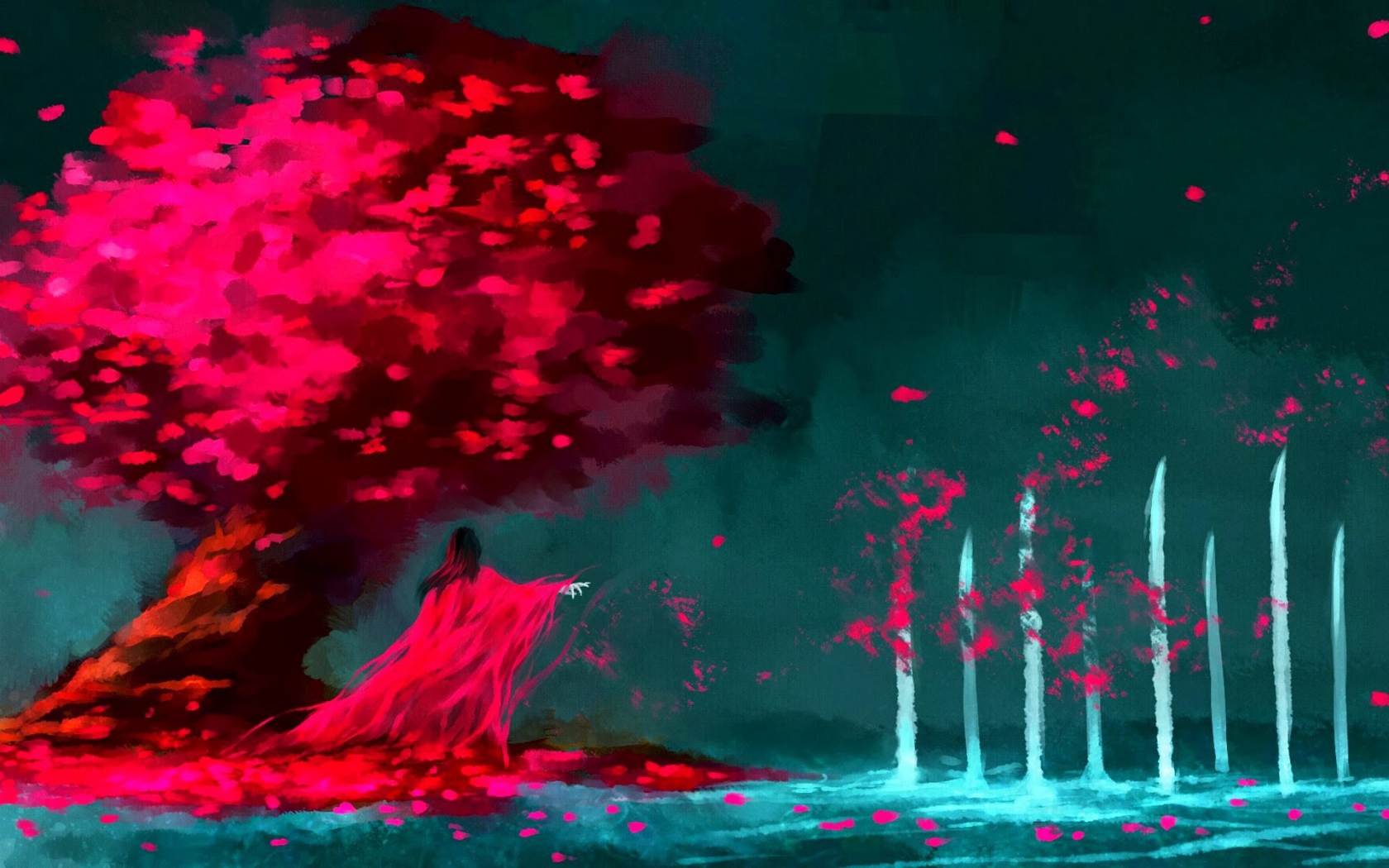 Красная колдунья под деревом, художник NanFe