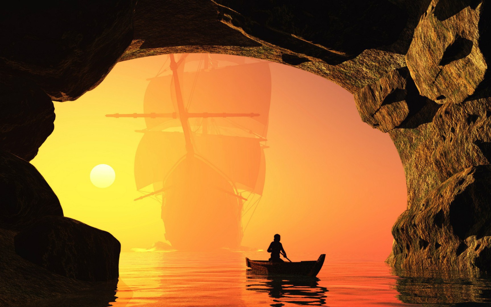 Заход лодки в пещеру