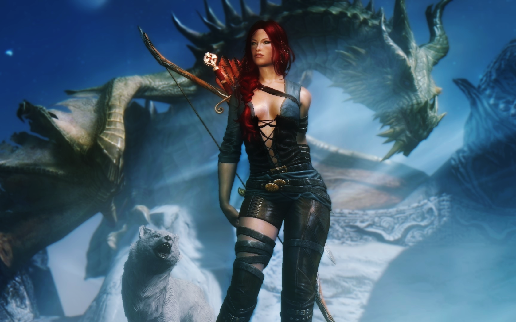 Лучница на фоне дракона, фэнтези