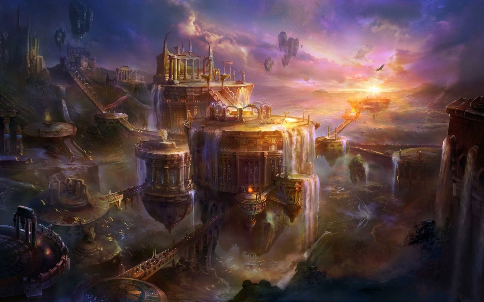 Искусственные водопады в фэнтези городе