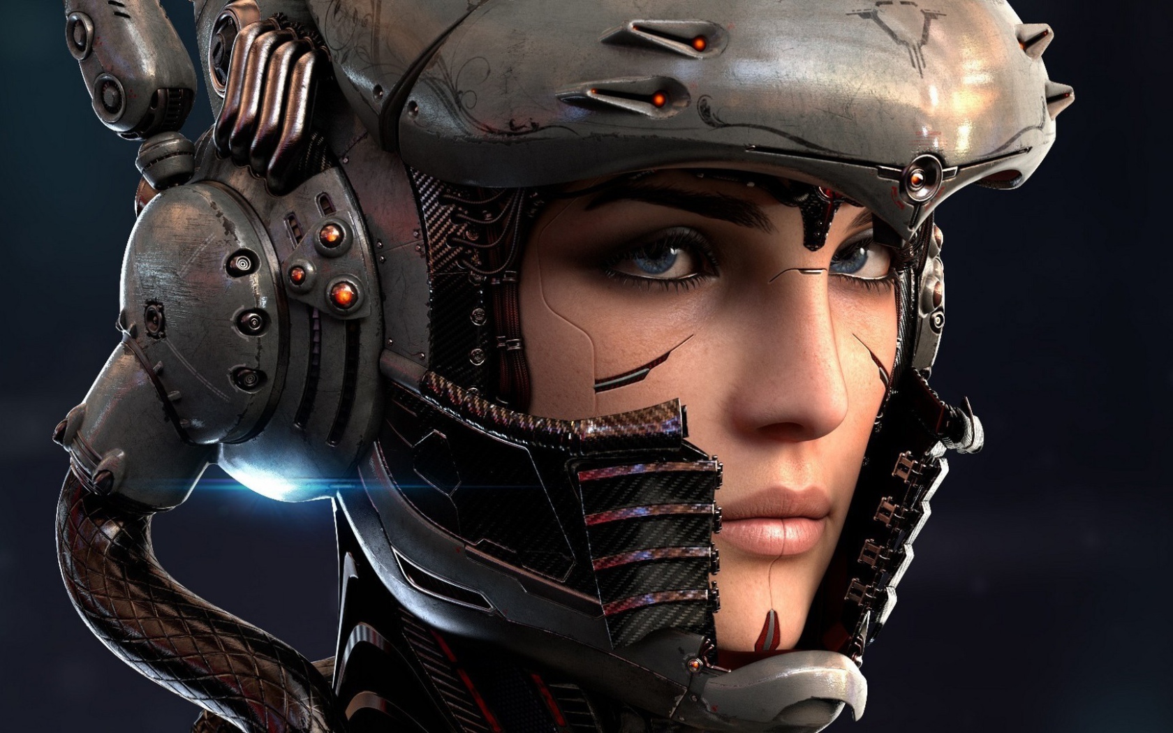 Голубоглазая девушка киборг в шлеме