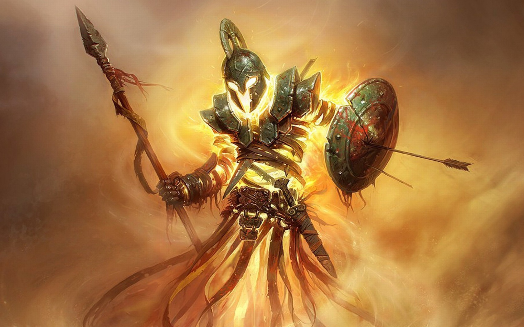 Огненный воин в греческих доспехах