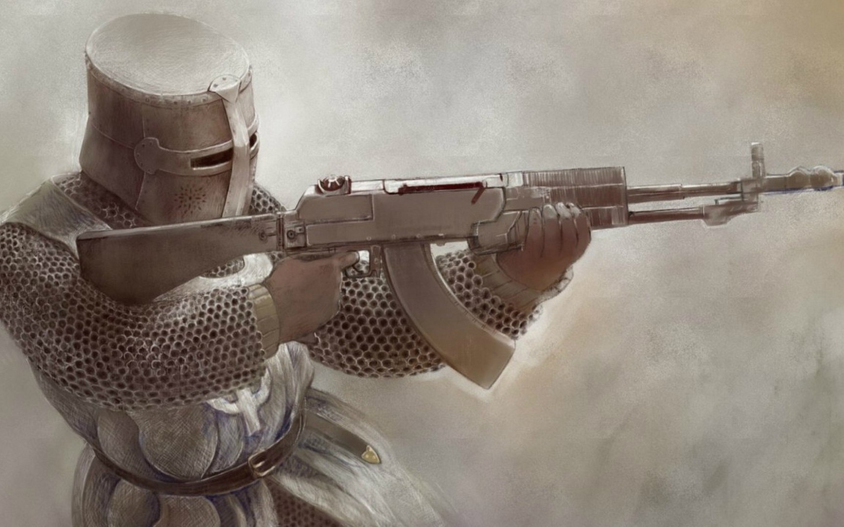 Рыцарь с автоматом в руках