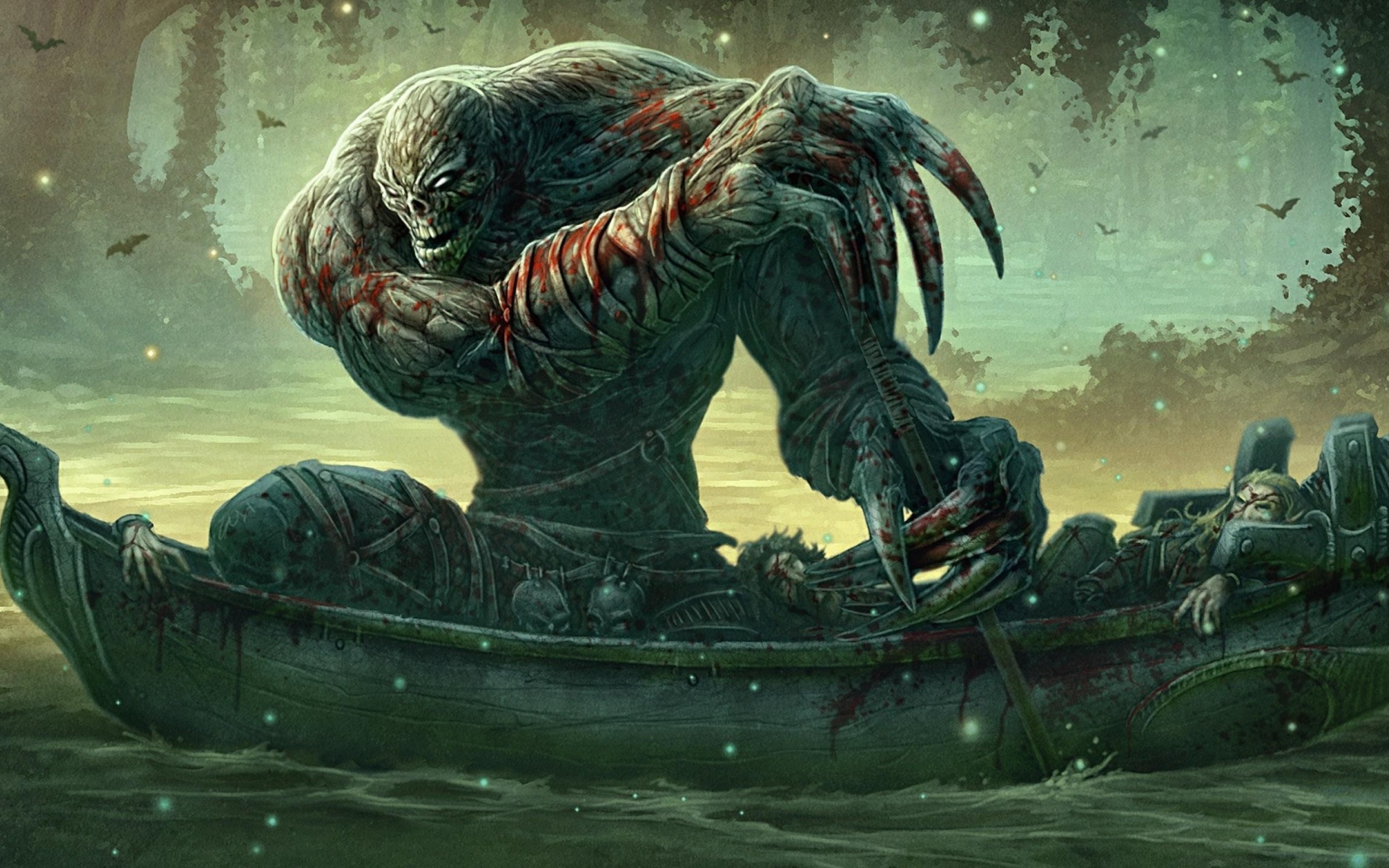 Монстр в лодке на реке