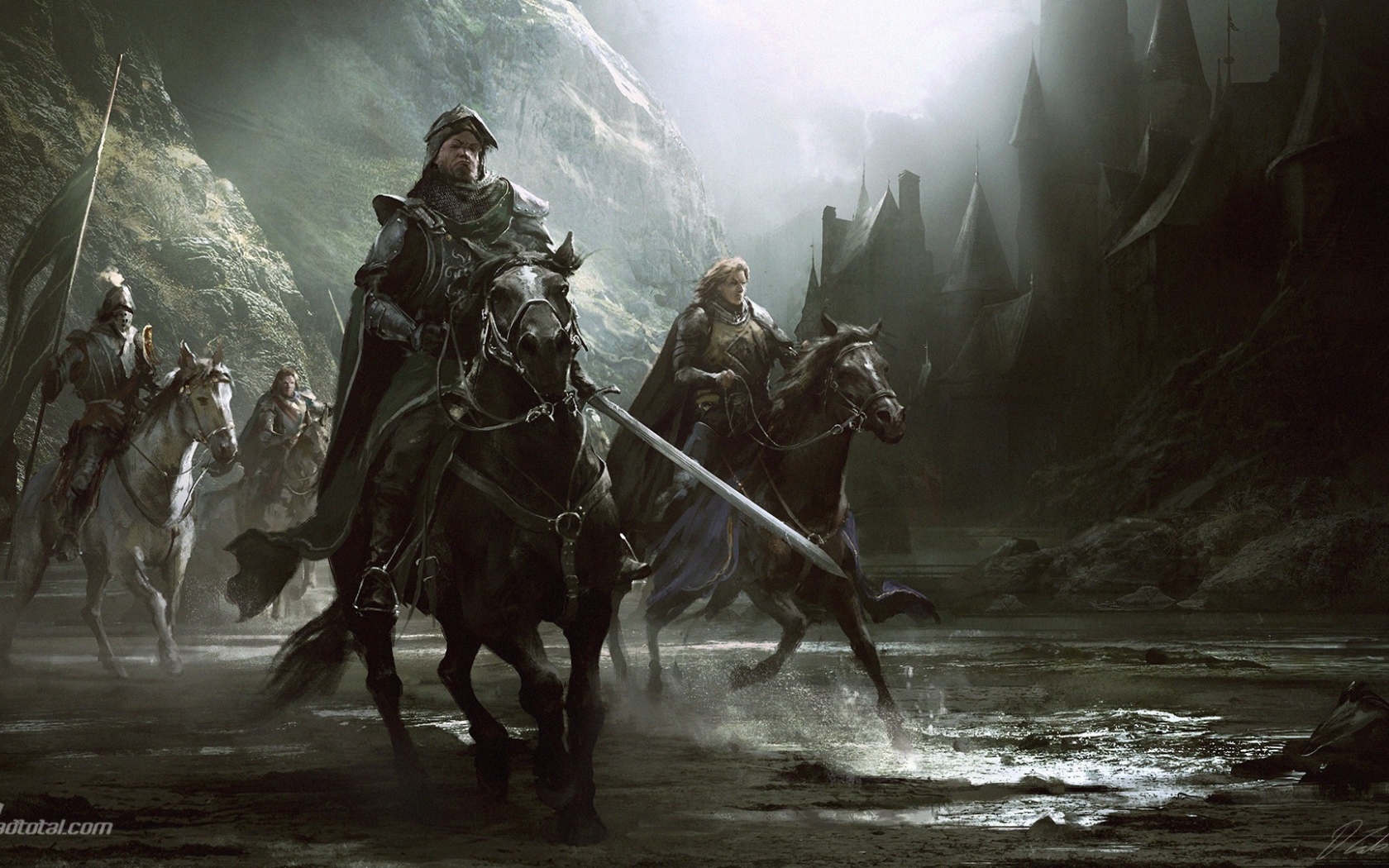 Всадники на лошадях в ущелье