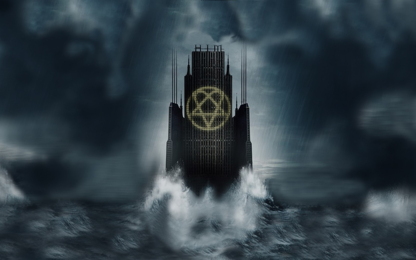 Символ на небоскребе в воде