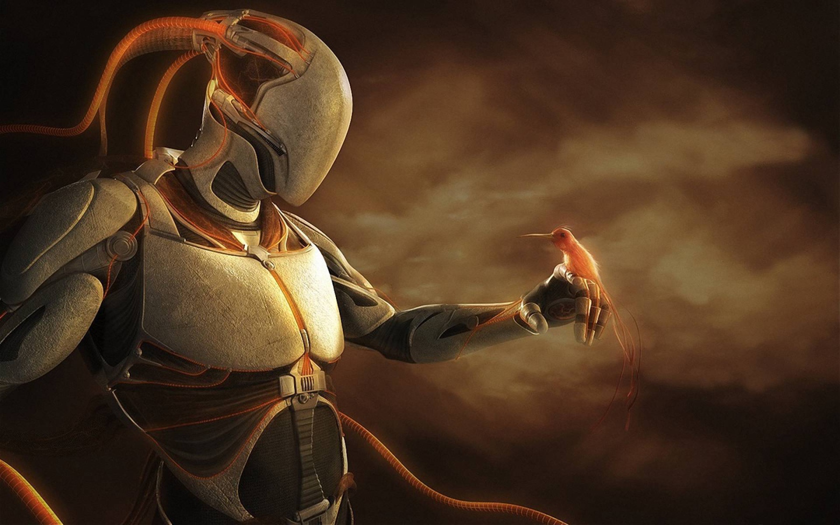 Птица на руке робота пришельца