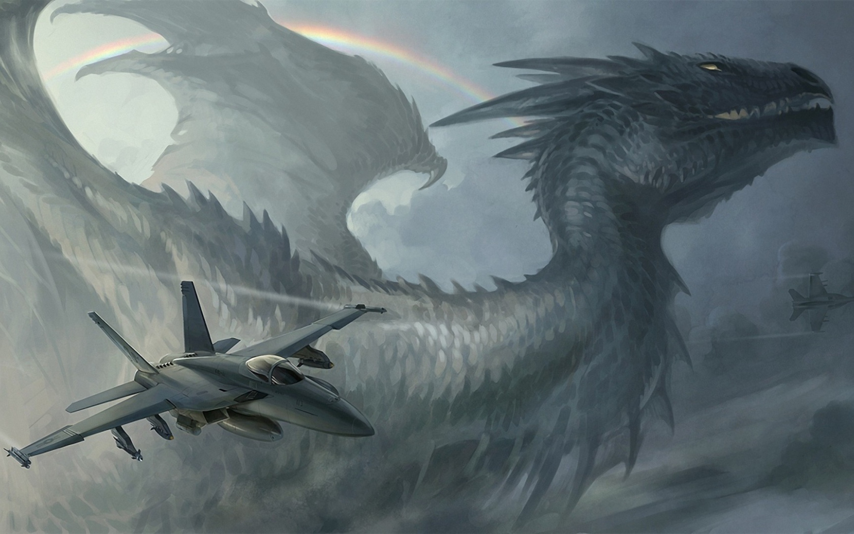 Самолет на фоне дракона