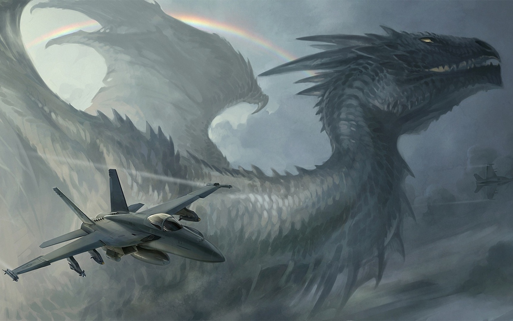 Самолет на фоне дракона