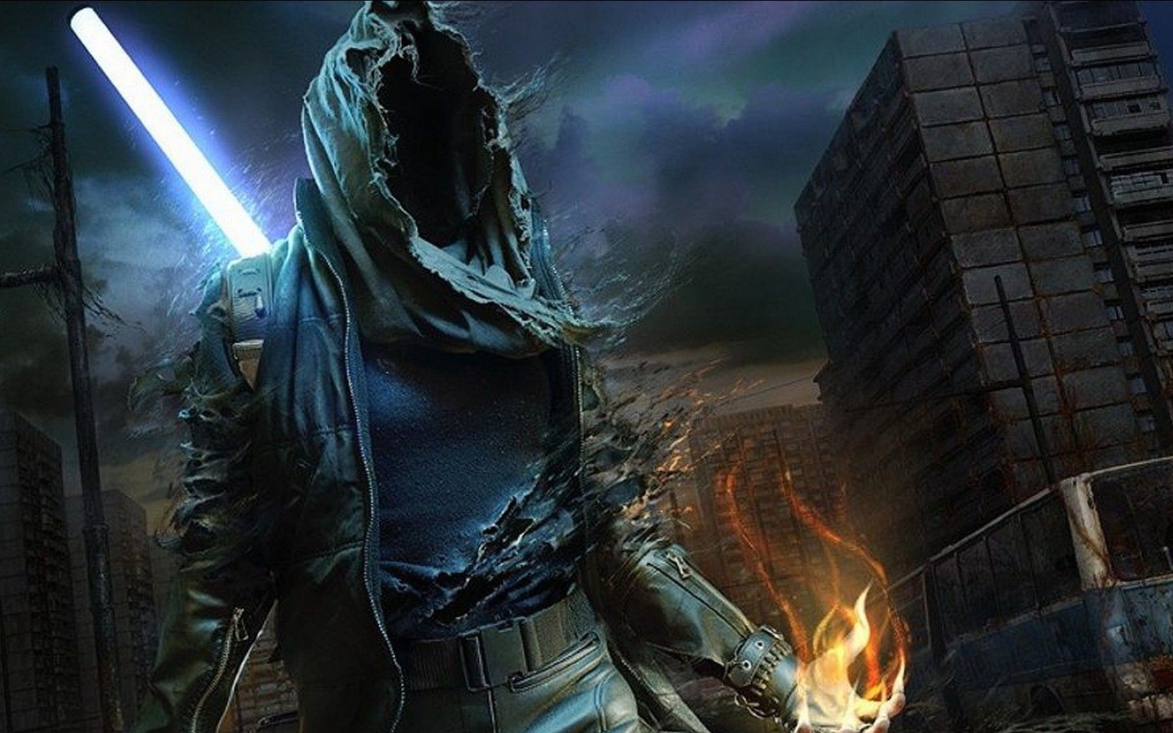 Воин без лица в заброшенном городе