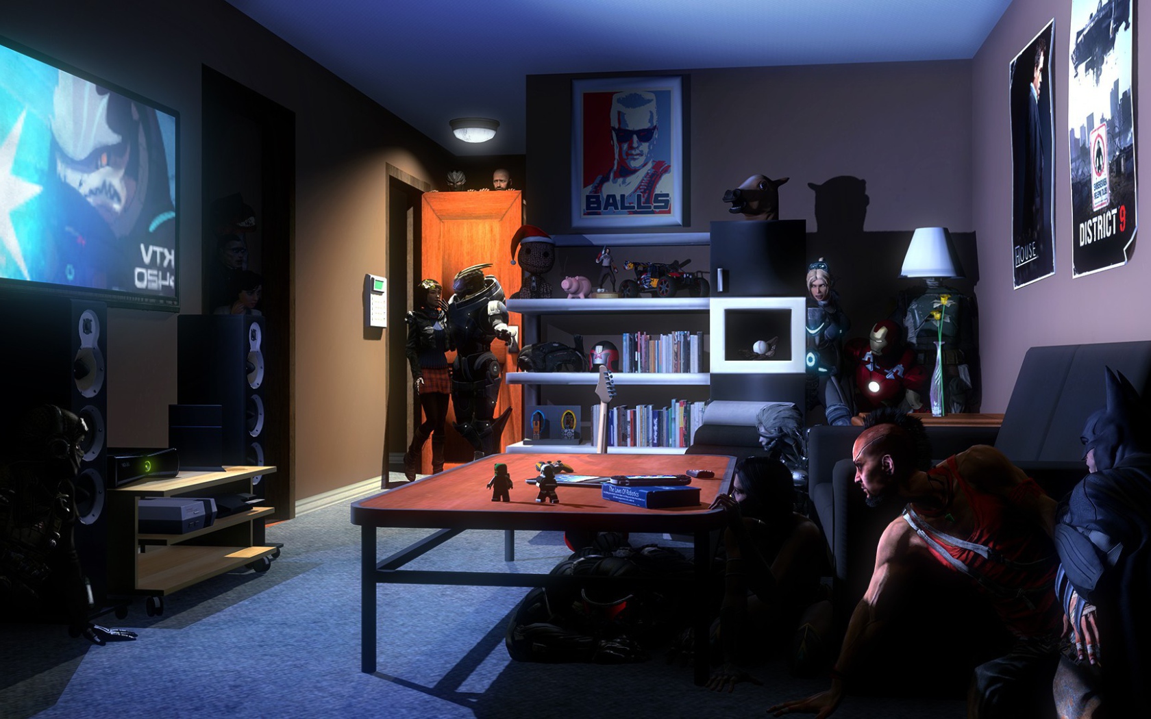 Персонажи разных игр прячутся в комнате