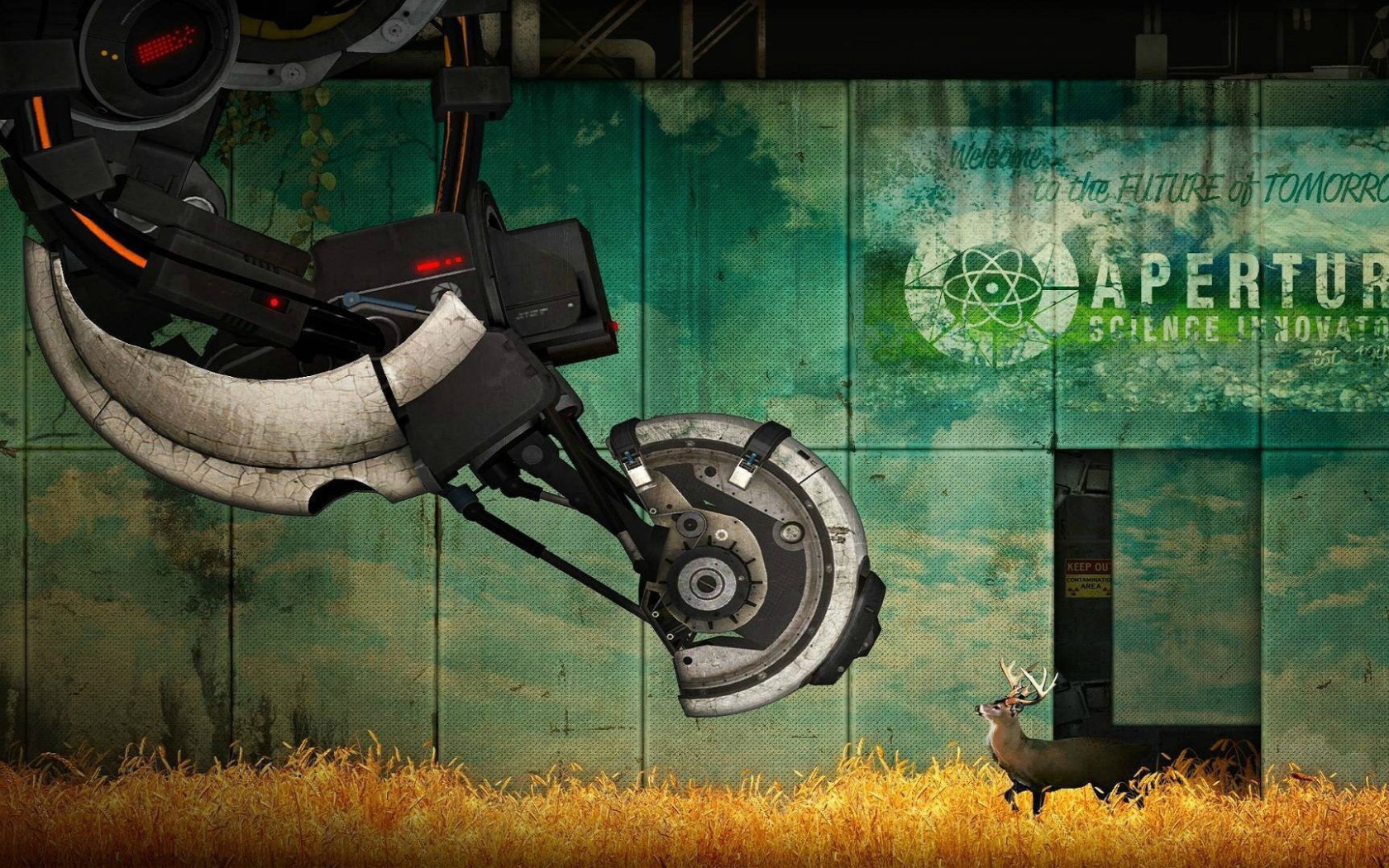Олень перед огромным механизмом, игра Portal 2