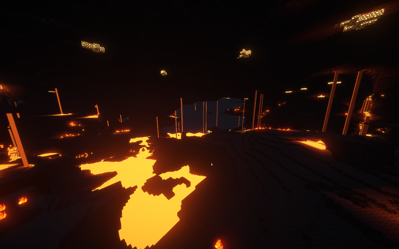 Огонь в пещере в игре Minecraft