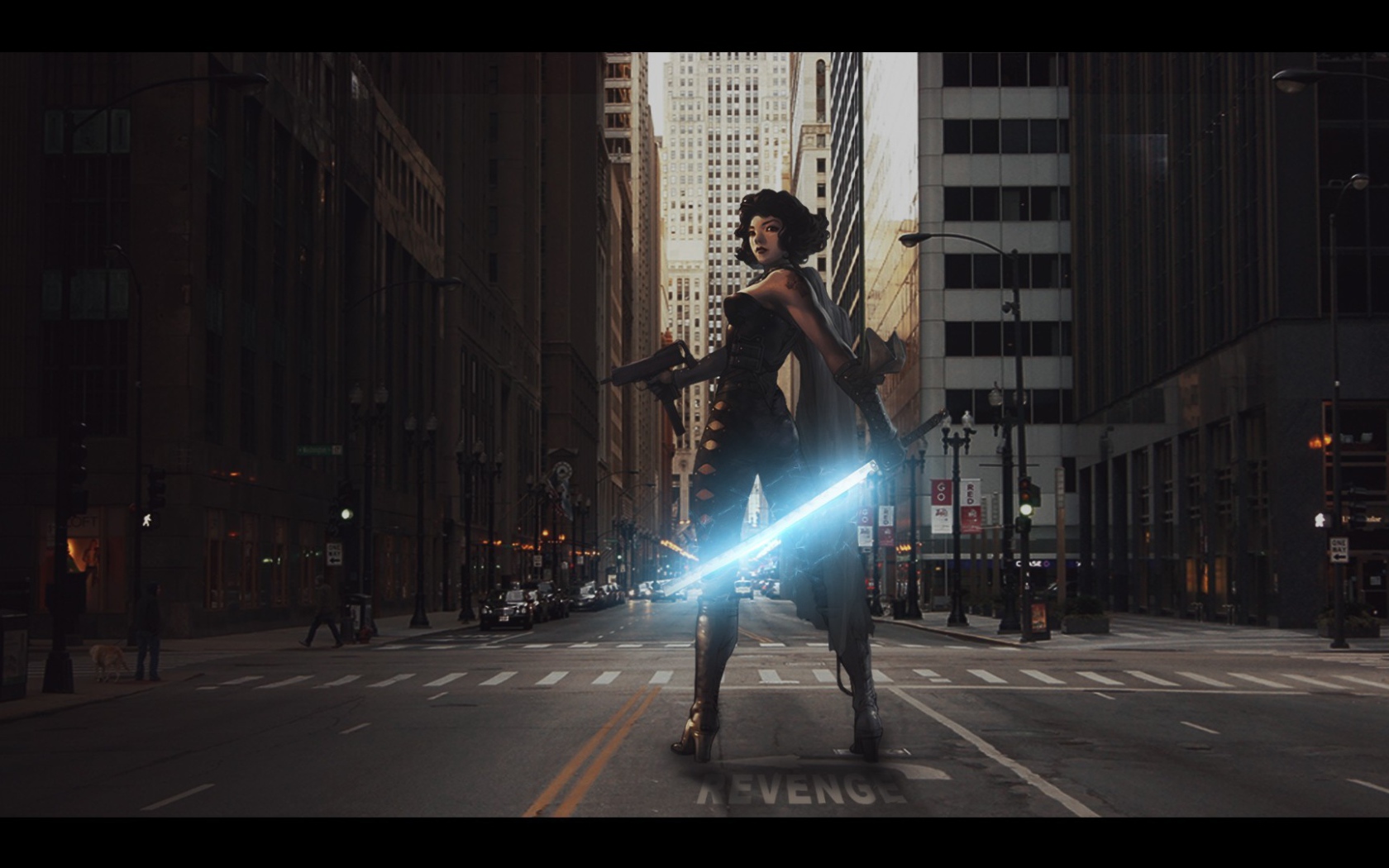 Девушка с мечом на улице, игра Gunz