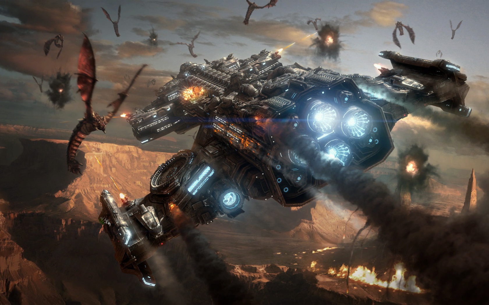 Космическое сражение в игре Starcraft II