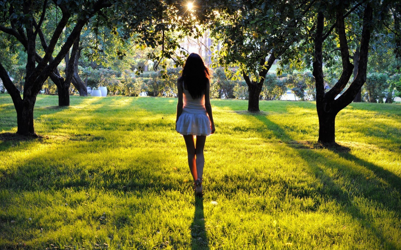 Девушка среди деревьев в парке