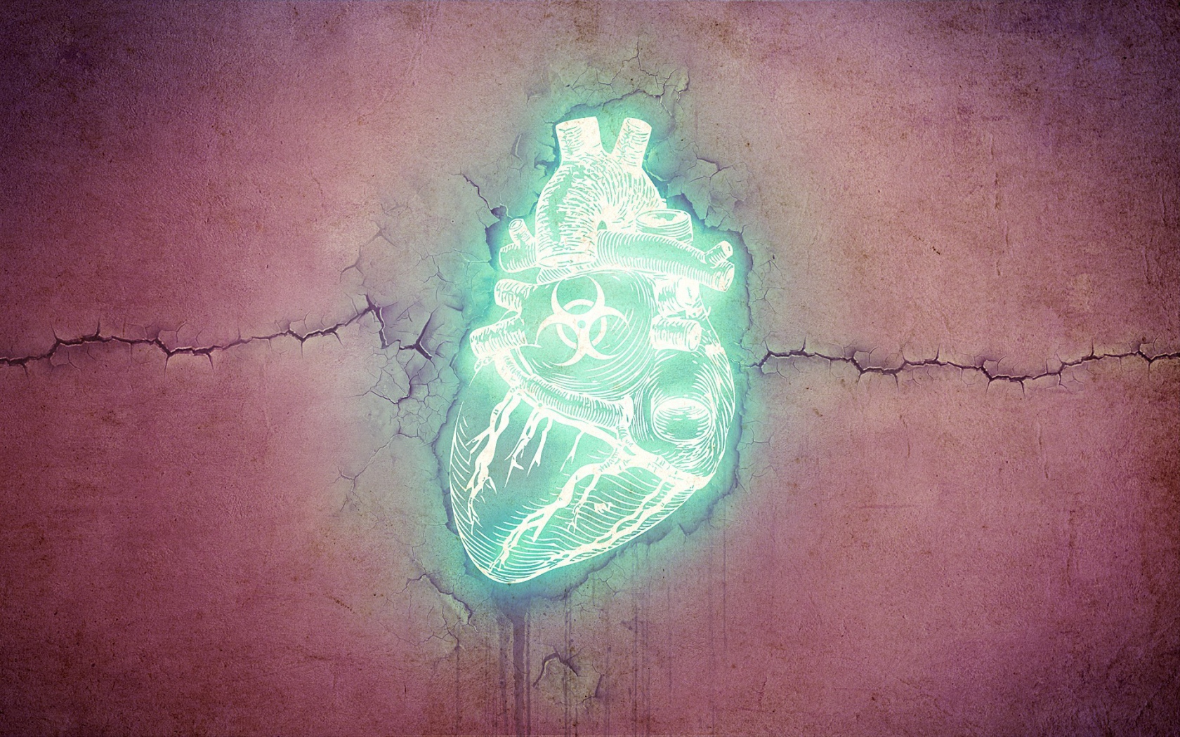 Неоновое сердце в розовом камне