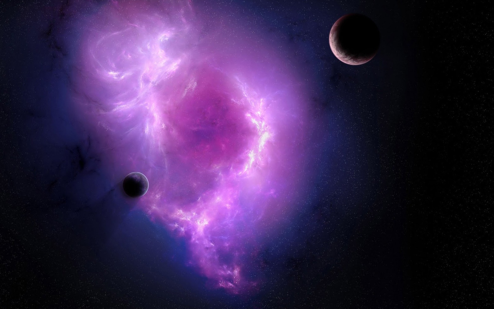 Луны на фоне фиолетовой галактики