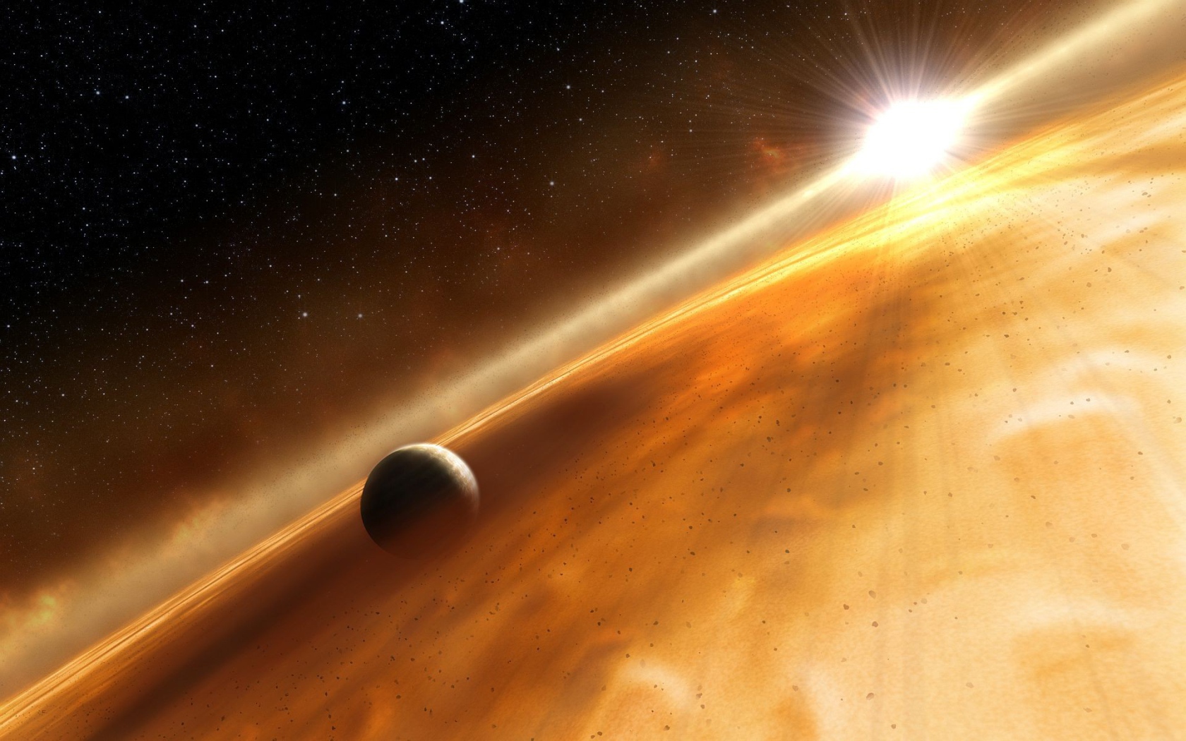 Планета пробивается сквозь туманность