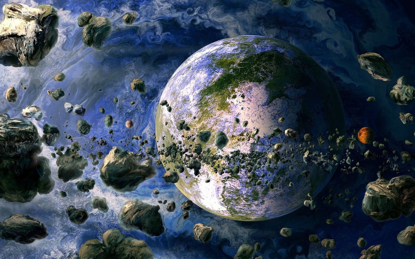 Земля в окружении обломков спутника